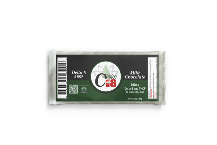 THCP + D8 Chocolate Bar - 600mg TOTAL, 50mg Per Piece