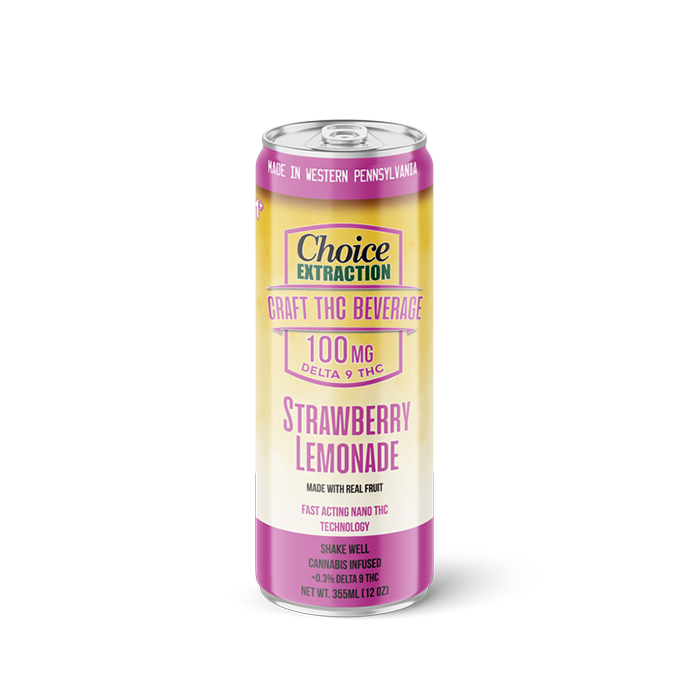 Delta-9 THC Infused Beverage - Strawberry Lemonade, 100mg (12 Pack Case)