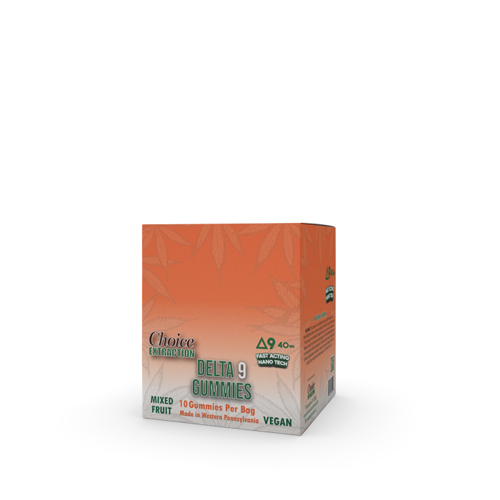 Delta-9 NANO Gummies - Vegan Mixed Fruit 400mg 40mg - 10pc Carton (5)