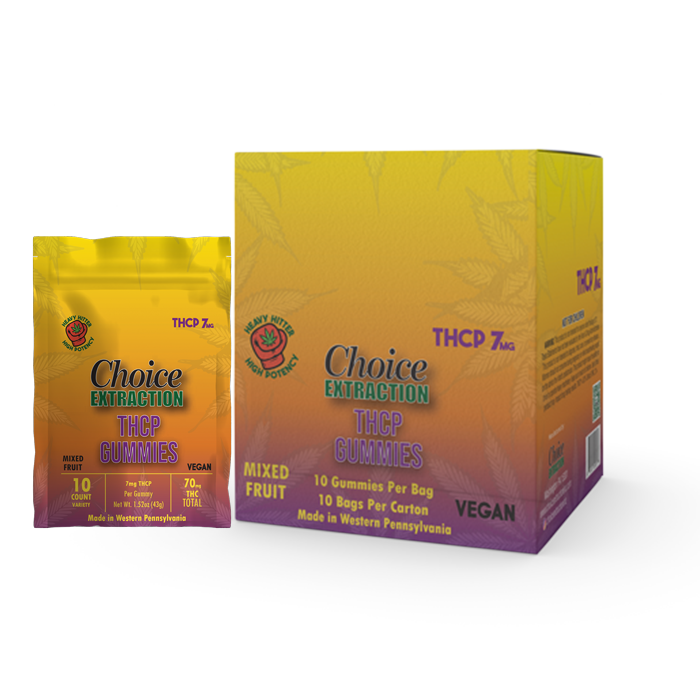 THCP Gummies - Vegan Mixed Fruit 70mg 7mg - 10pc Carton (10)